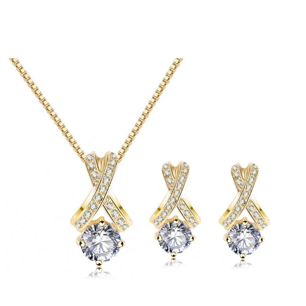 

Hot Sales Free shipping high quality round Exquisite Jewelry Sets CZ Zircon Necklace Earrings Gift For Women, N/a