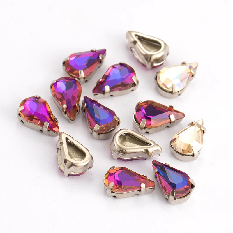 

XICHUAN Factory Price K9 Glass Teardrop Raindrop Sew on Stones with 0.4mm Copper Claw for Jewelry Garment Clothing Accessories, Crystal;crystal ab;paradise shine;vitrail light;heliotrope