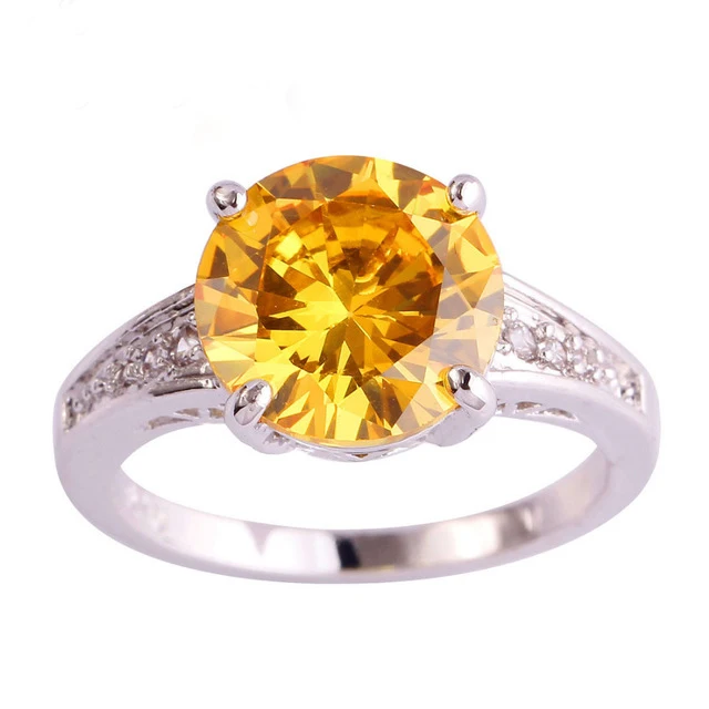 

SJAE012 SJ Customize Yellow Stone Ring Brass White Gold Plated Brilliant Citrine Radiant Imitation Diamond Engagement Ring, As the pictures