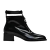 WETKISS Fancy Lady Square Heel Ankle Boots Pointy Hollow Out Buckle Strap Winter Boots Women Genuine Patent Leather Boots Black