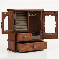 

Wooden jewelry and accessories organizer with different sizes drawers and mirror