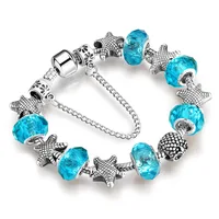 

European Ocean Beach Starfish Charms Glass Beaded Bracelet Sterling Silver Starfish Bead Charm Bracelet