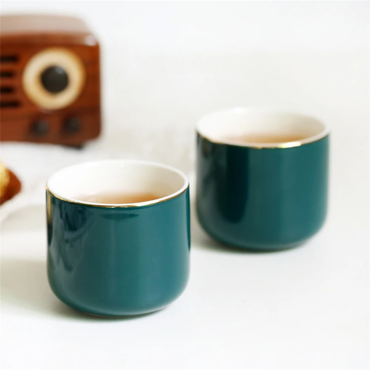 New design european style gold rim green wholesale porcelain tea set 