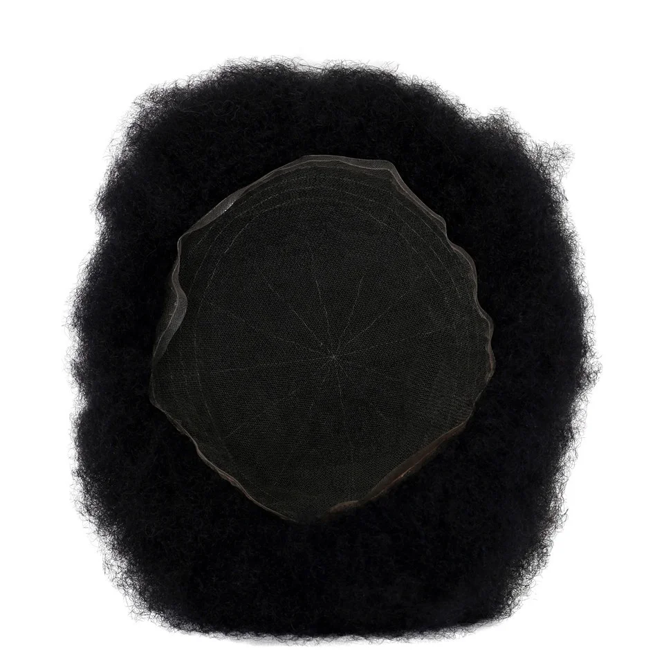 

100% Human Hair Toupee Full Swiss Lace Afro Wave for Black Men, #1b