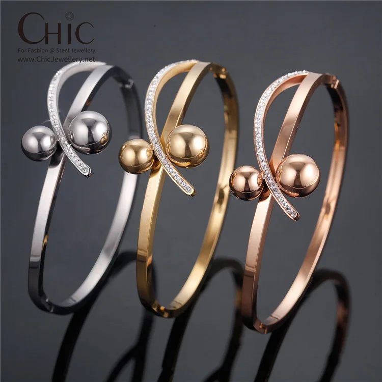 

Fine Fashion Design Ball Gold 18k Fancy Stainless Steel Bangle Bracelet Jewelry For Women