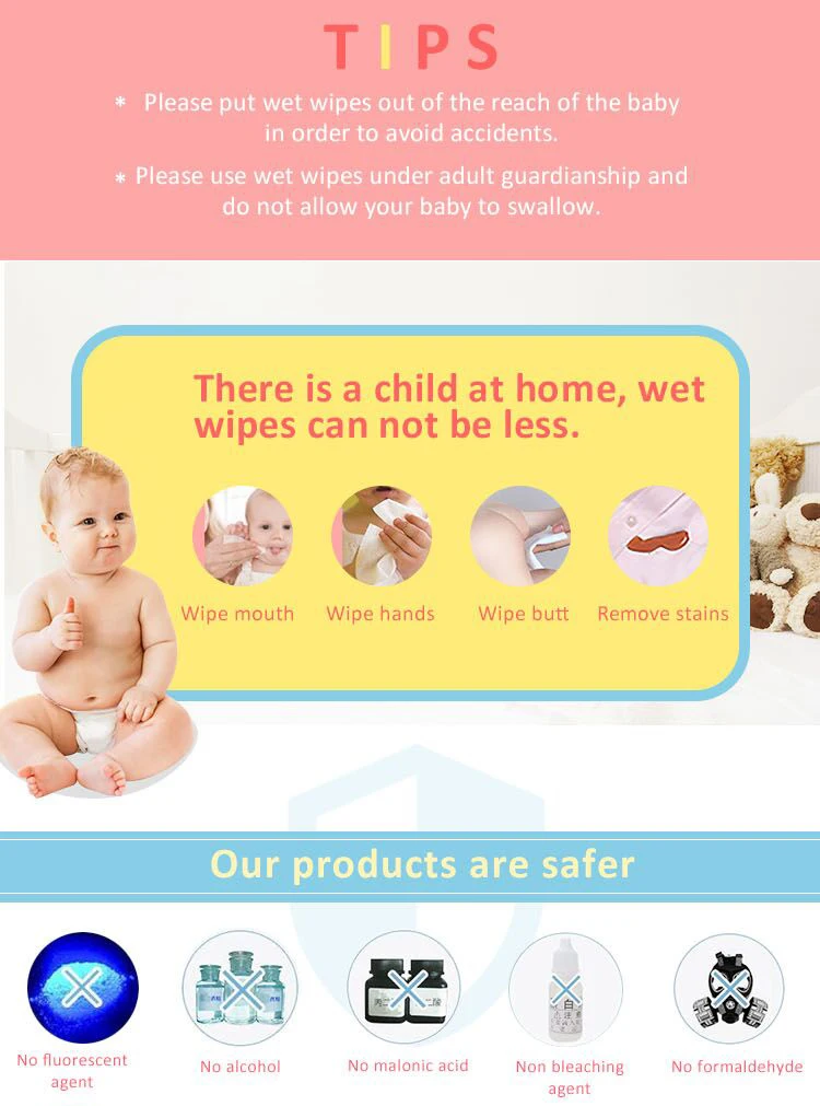 Custom design soft water wipes baby wet tissues