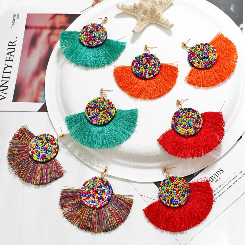 

Bohemian Tassel Drop Earrings For Women Girl Fashion Seed Beads Earring Cheap Brincos Female Jewelry, Picture