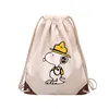 Cartoon canvas drawstring bundle pocket backpack Korean version college style campus drawstring double canvas cotton backpack