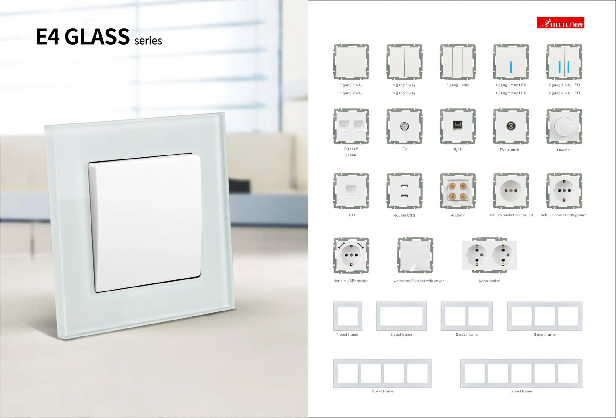 glass frame 10a 250v Pust button wall mounted home electric switch 3 gang 1 way or 2 way