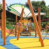 Children adventure play items wooden equipment outdoor playground tree staks forest