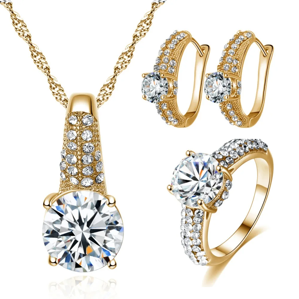 

Top Grade Cubic AAA Zircon 18k Gold Plated Jewelry Sets, As shown in picture