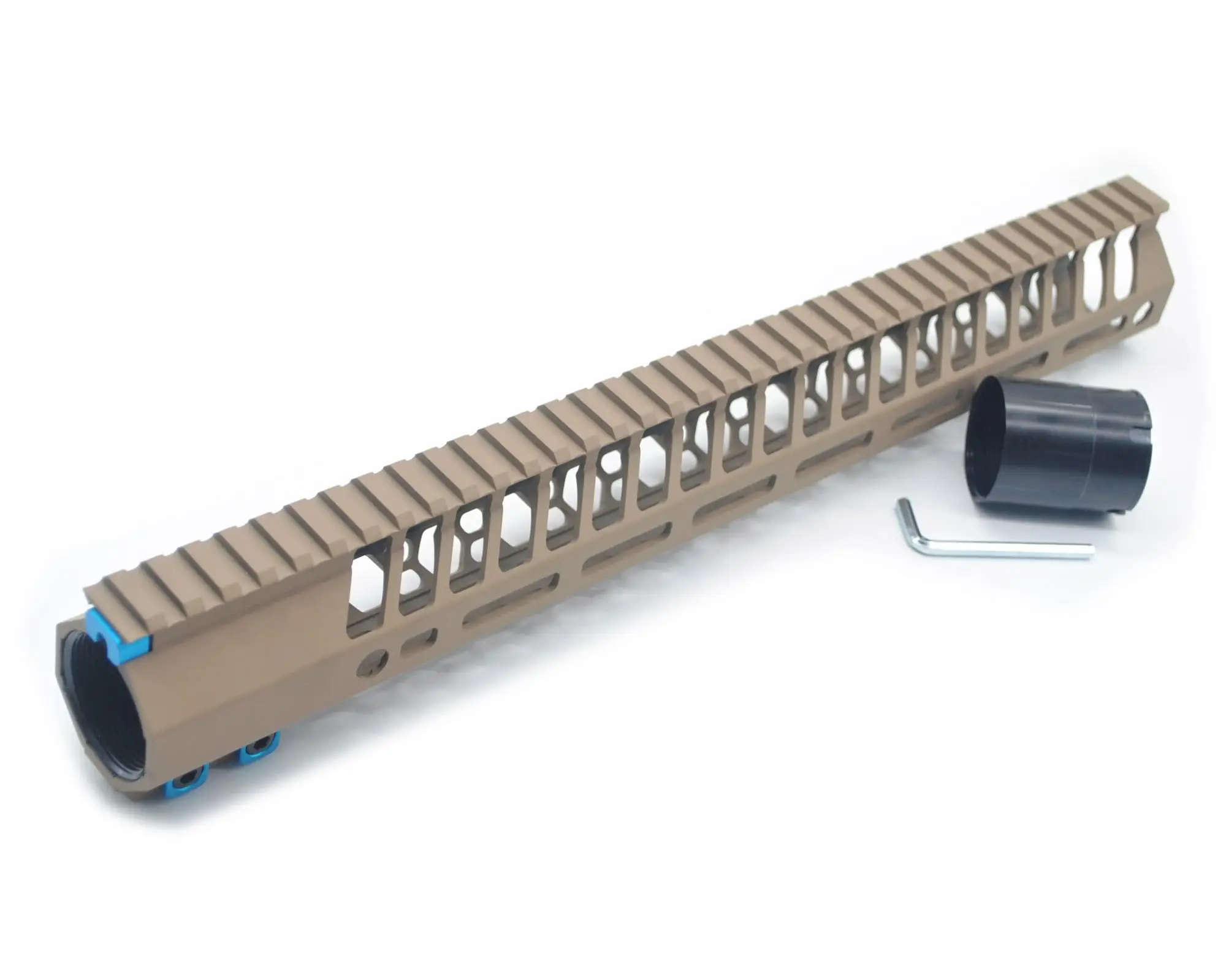 
15 inches .308 7.62 Ultra Light Slim Clamp Style TAN / Flat Dark Earth High Profile MLOK M LOK Free Float Handguard Rail System 