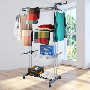 Double pole cloth hanger standing plastic laundry clothes drying rack