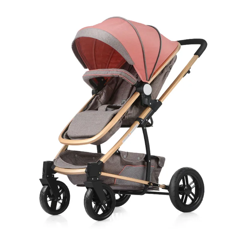 

Luxury Infant Baby Stroller 3 In 1 Child High View Four Wheel Portable Jogging Baby Stroller Pram Car Seat Cradle Pushchair 0~3Y, Khaki;orange;navy blue;gray