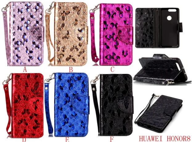 Book Wallet Stand colorful butterfly case for HUAWEI honour 8 leather flip phone case for HUAWEI honour 8
