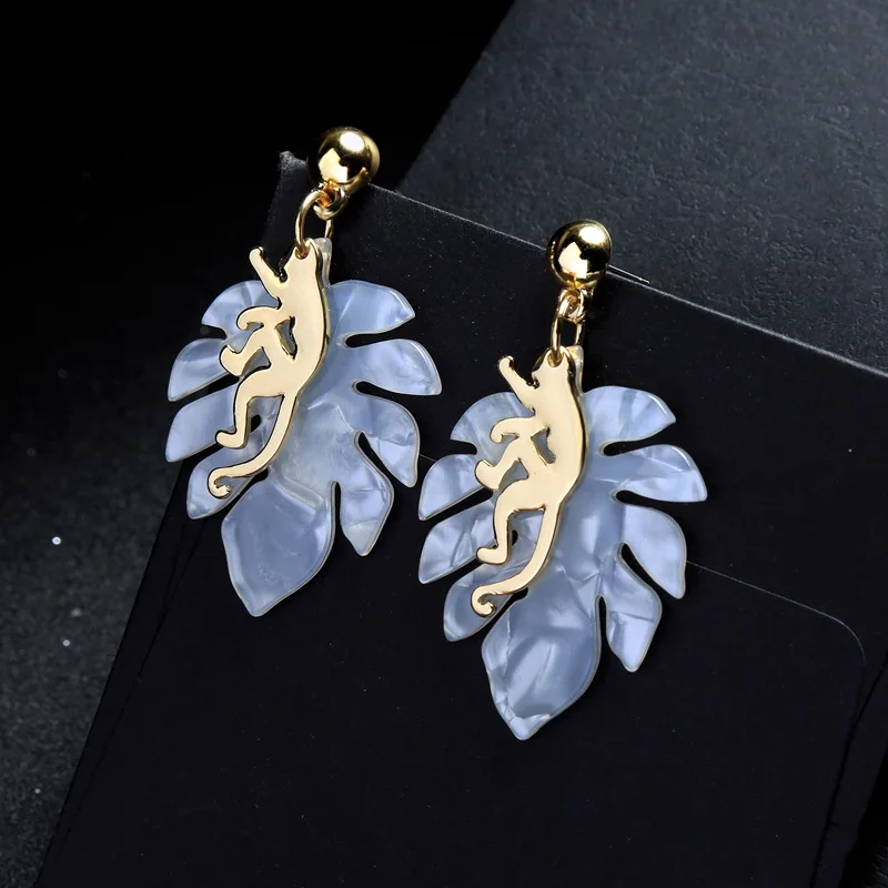 Paper bag jewelry micromotor Metal Monkey and Acrylic Leaf Other Material Earrings