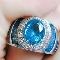 

Luxury Oval Ring 1ct zircon blue Stone cz Engagement Wedding Band Ring for women men Jewelry