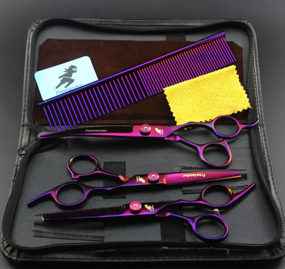 

6 Inch Pet Dog Cat Grooming Hair Cut Purple Scissors Set Curve Scissors Set
