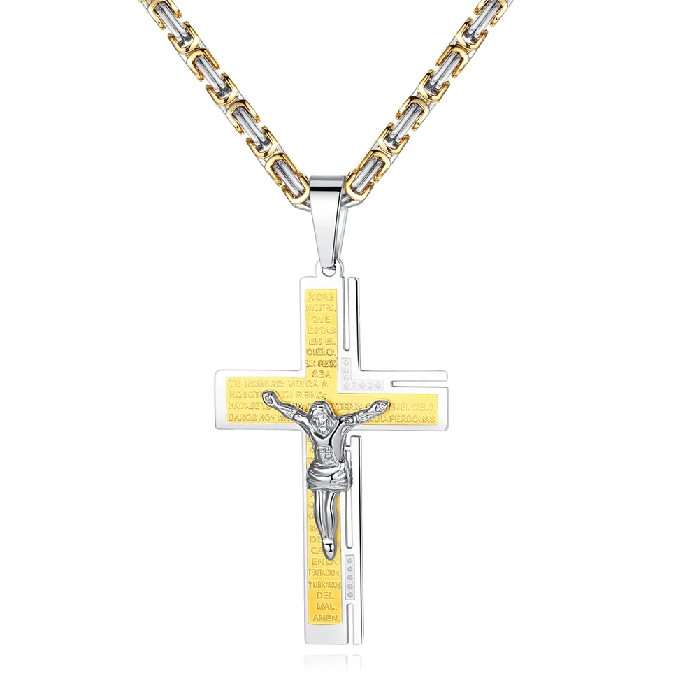 

Jesus Cross Pendant Necklace For Men Gold Silver Stainless Steel Byzantine Box Chain Necklace Men Jewelry Gift