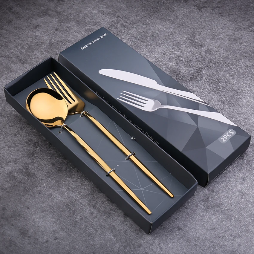 

Classic Mirror Polished Forks Spoons and Knives Colorful Wedding Cutlery Set Flatware