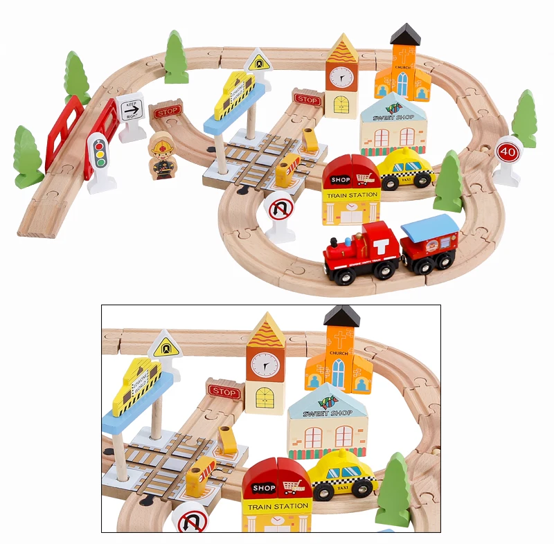 Good quality wooden railway train set toy for the kids children playing Educational toys