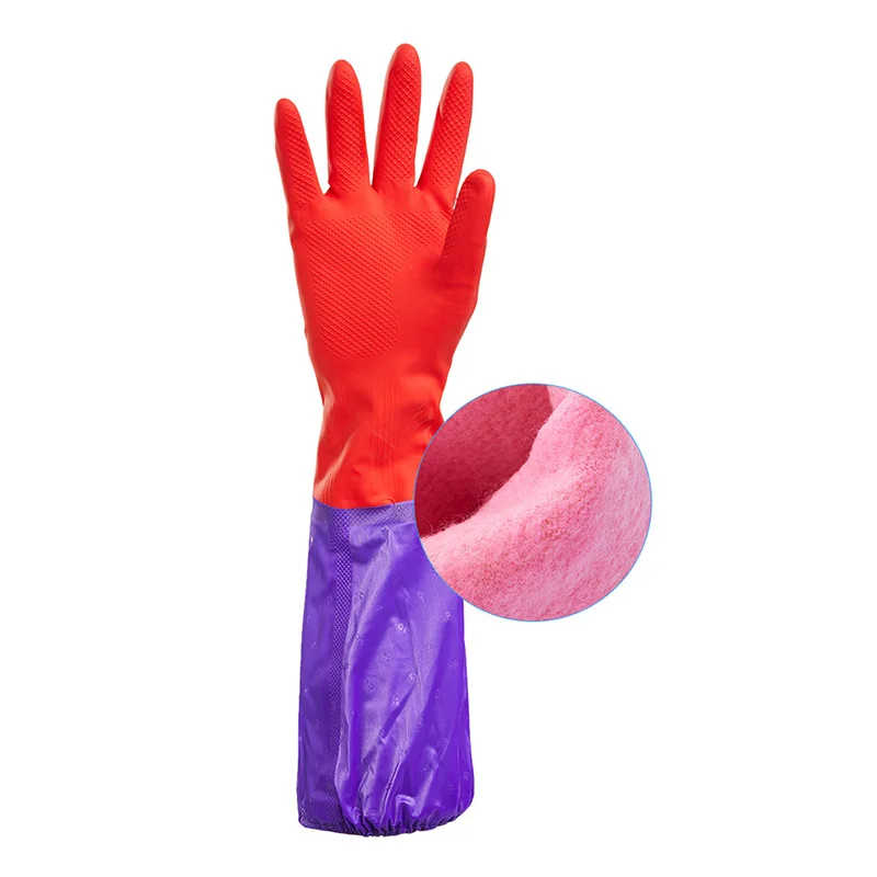 Dish washing Dusting Thick Long household cleaning kitchen Velvet Lining Latex gloves