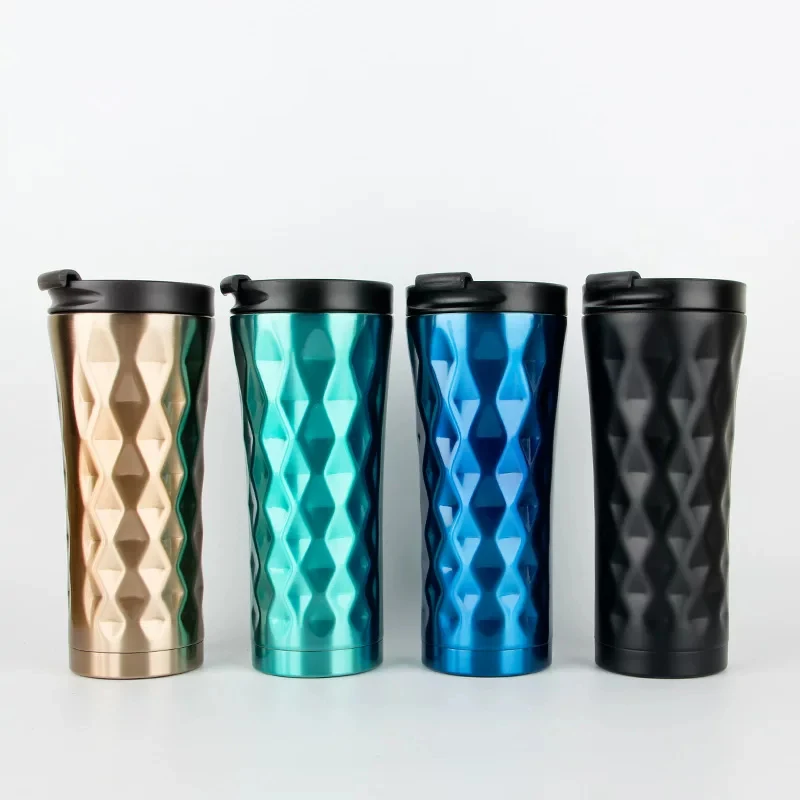 

2021 New Thermo Travel Coffee Mug with a Portable Handle Stainless Steel Mugs with Lid Gift BOX 500ml 19.5*8 Cm 100PCS 356g, Gold,green, black, blue