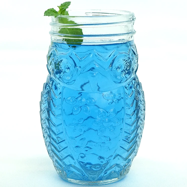 

500m / 18oz Air Tight Embossed Owl Mason Jar Glass Wholesale, Transparent clear