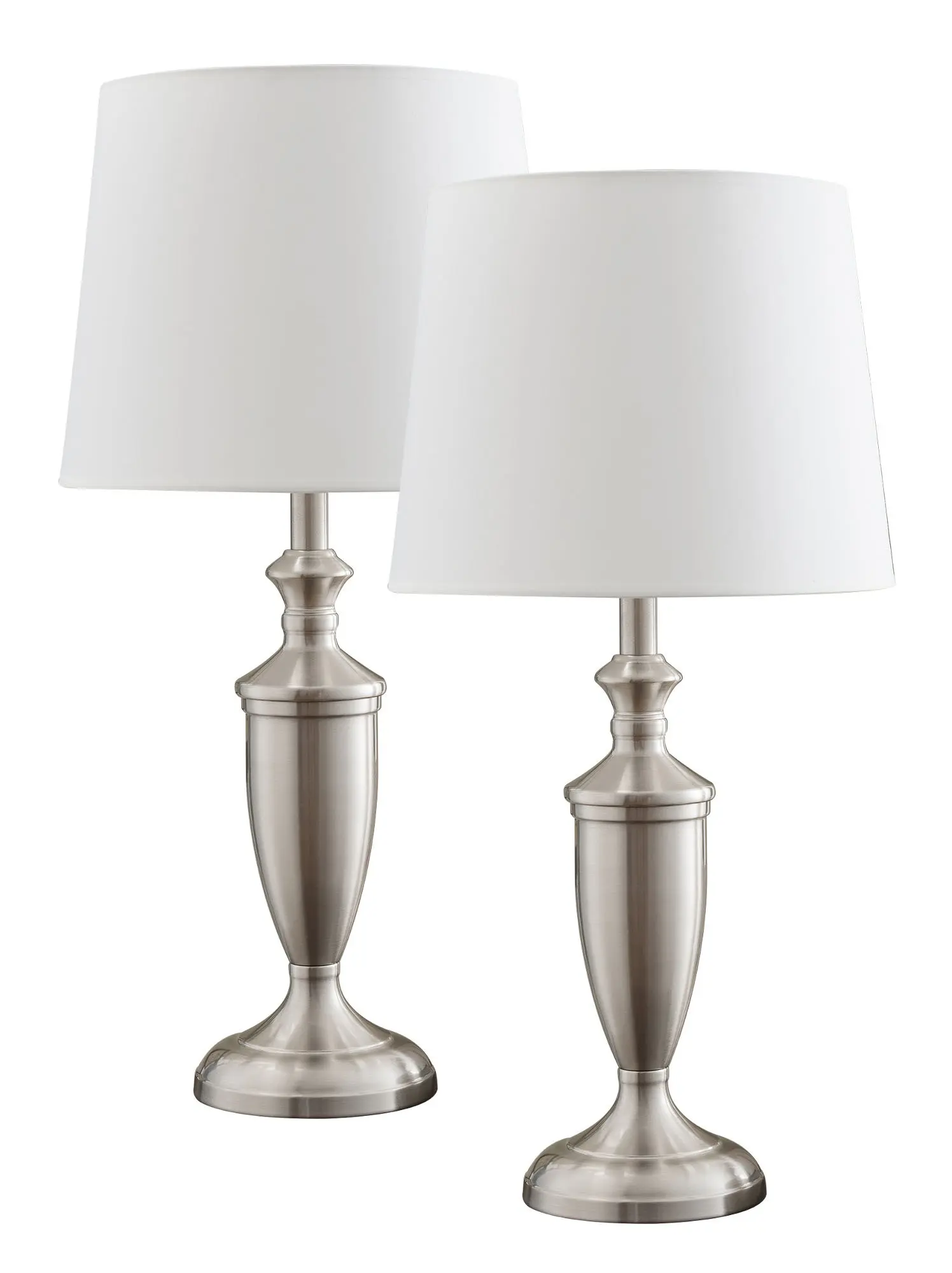 Walnut With Silver Shade Table Lamps Set of 2 Kings Brand Brushed Nickel