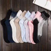 

2019 Women Lace Ruffle Ankle Sock Soft Comfy Sheer Silk Cotton Elastic Mesh Knit Frill Trim Transparent Women's socks
