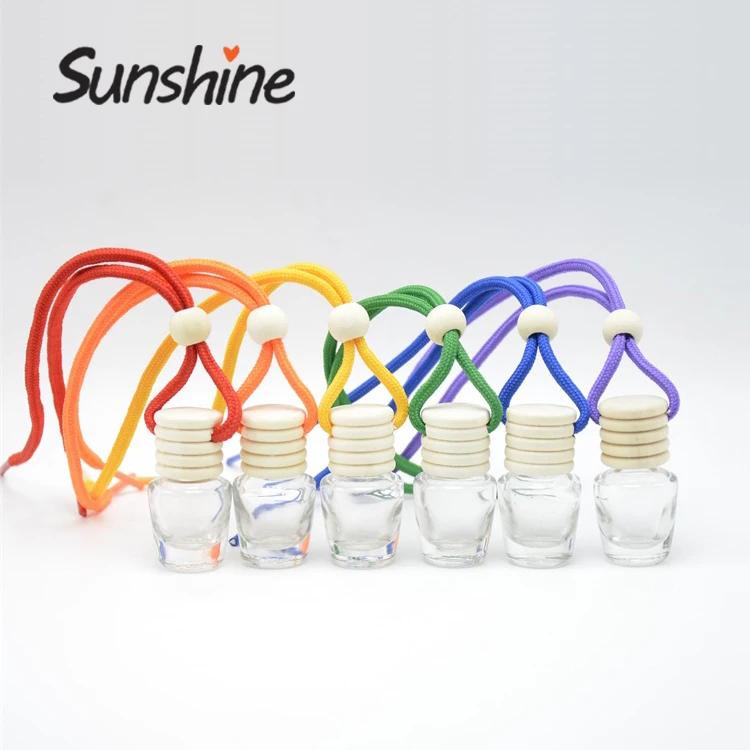 

car hanging perfume bottle wooden cap empty 5ml with colorful rope