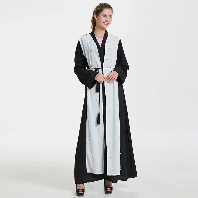 
2020 Classic style front open abaya handmade beading saudi arabia long dress moroccan kaftan islam clothes turkey clothing 