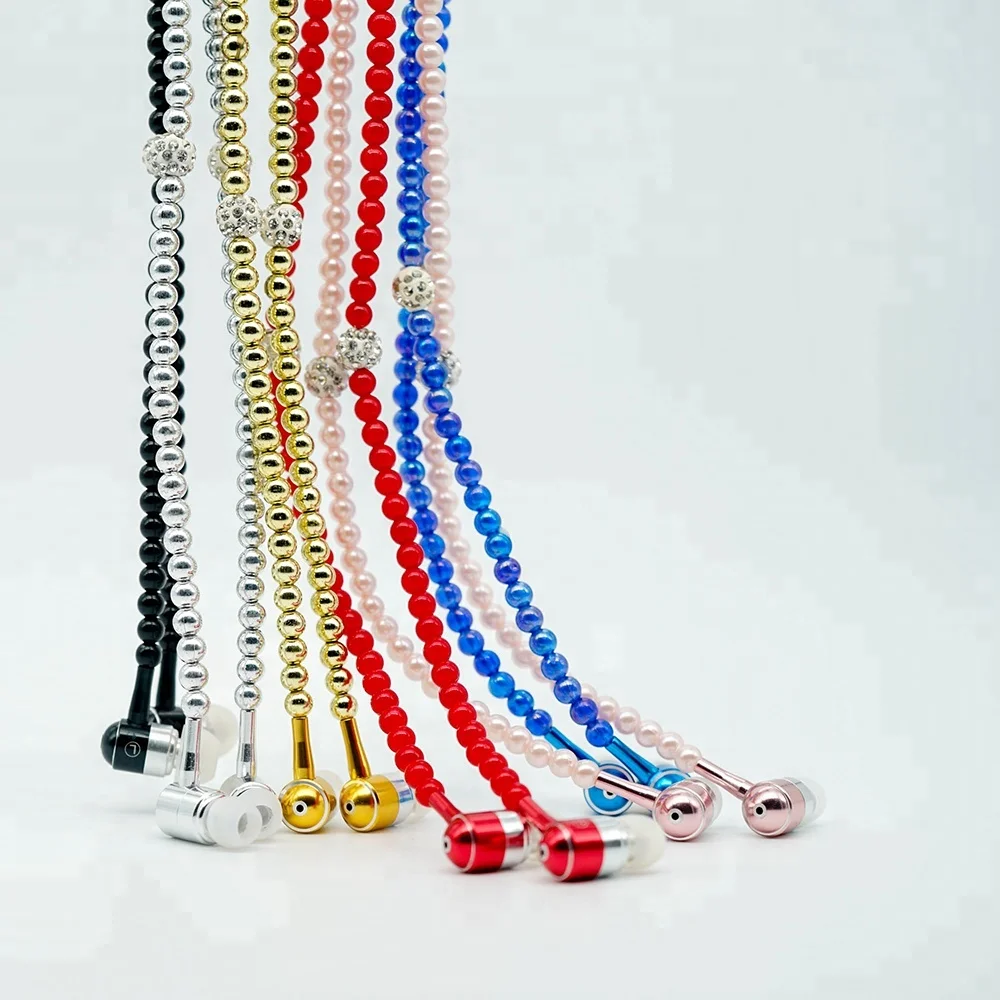 

Suppliers wholesale High Quality 3.5mm heavy bass MP3 Pearl chain stereo in-ear phones cell phone gaming headset with mic