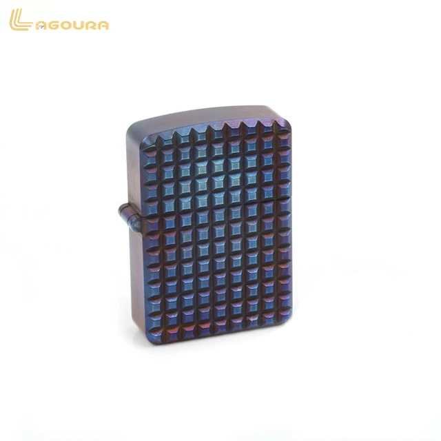 High quality square grid pattern CT4 titanium alloy windproof lighter,luxury bake blue cigarette lighter with crystal hand make