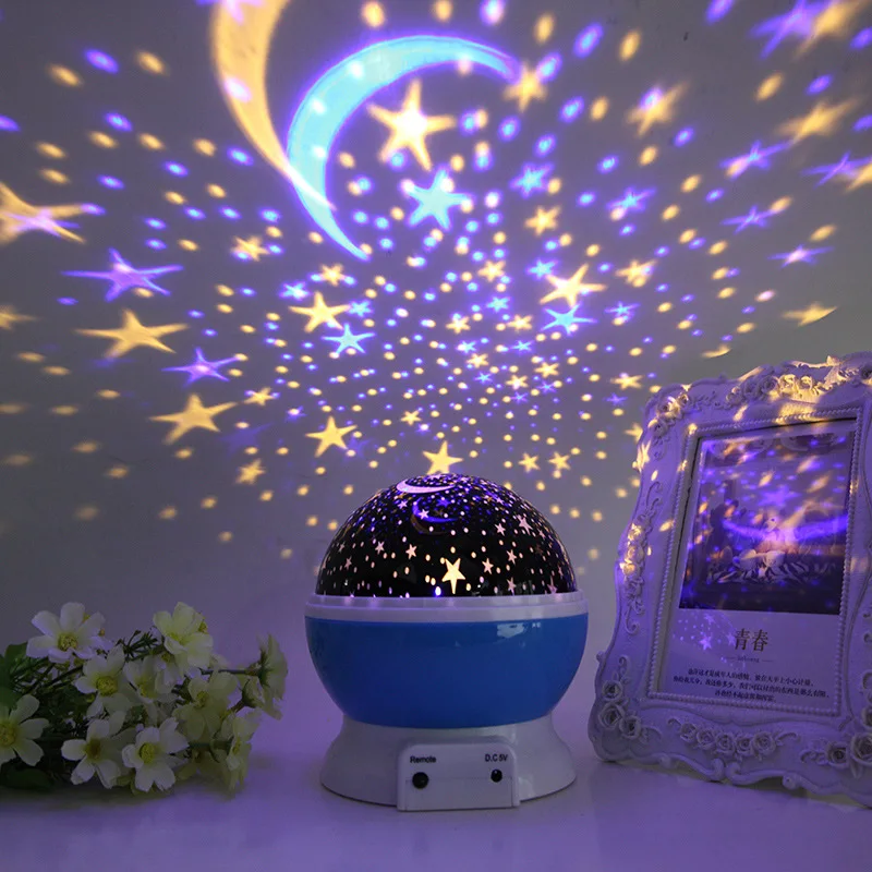 New design sky 360 degree romantic room rotating cosmos cute star projector children night light