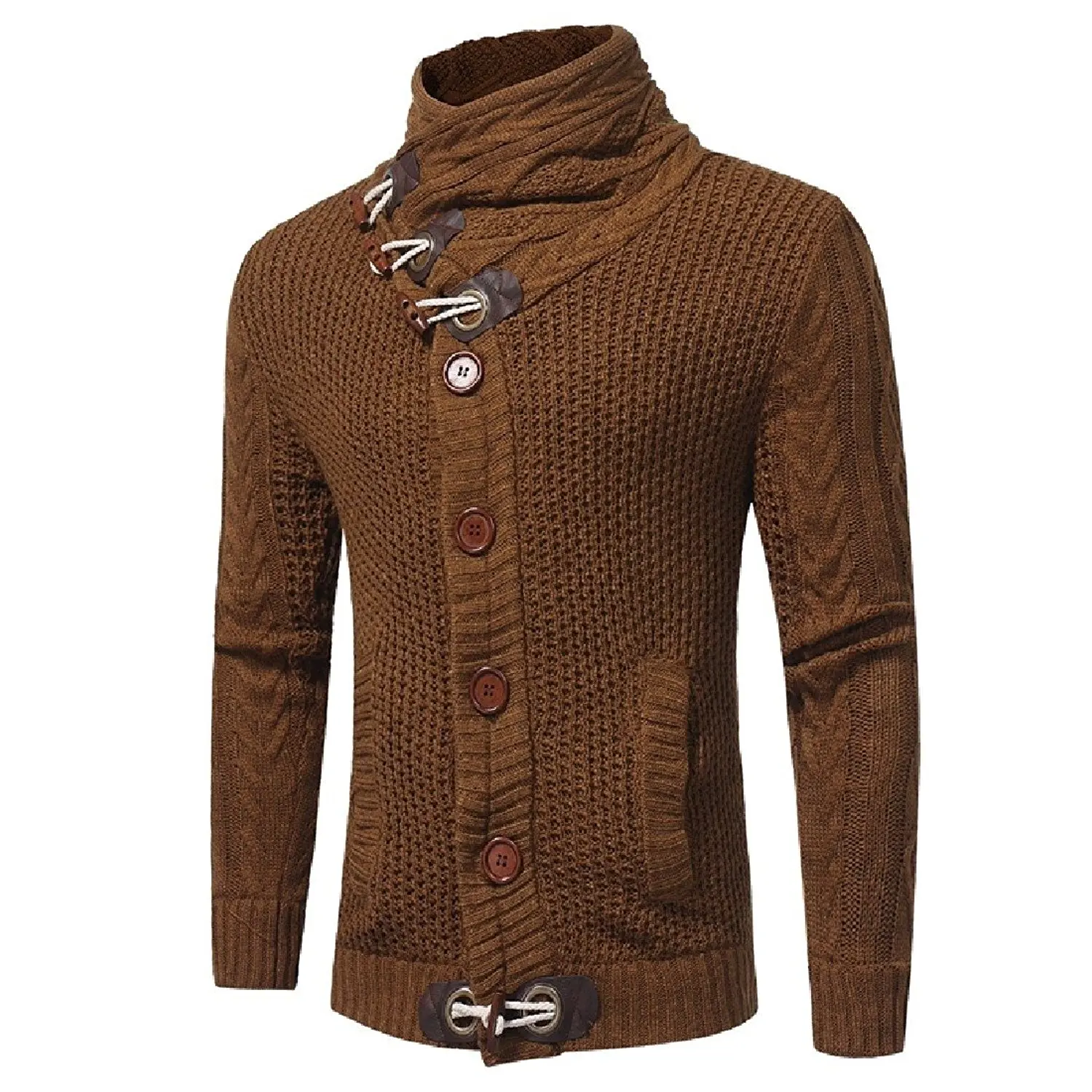 DressUMen Solid Color Knitting Long Sleeve Tops Pullover Round Collar Sweaters
