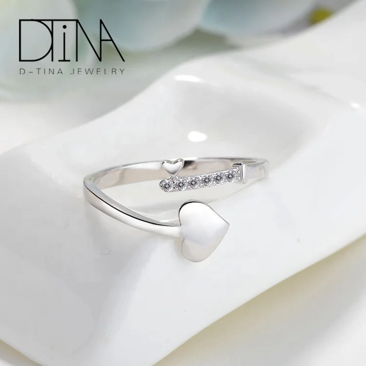 
DTINA 925 Sterling Silver Ring Jewelry Love Heart Shaped Open Ring Wedding Ring 