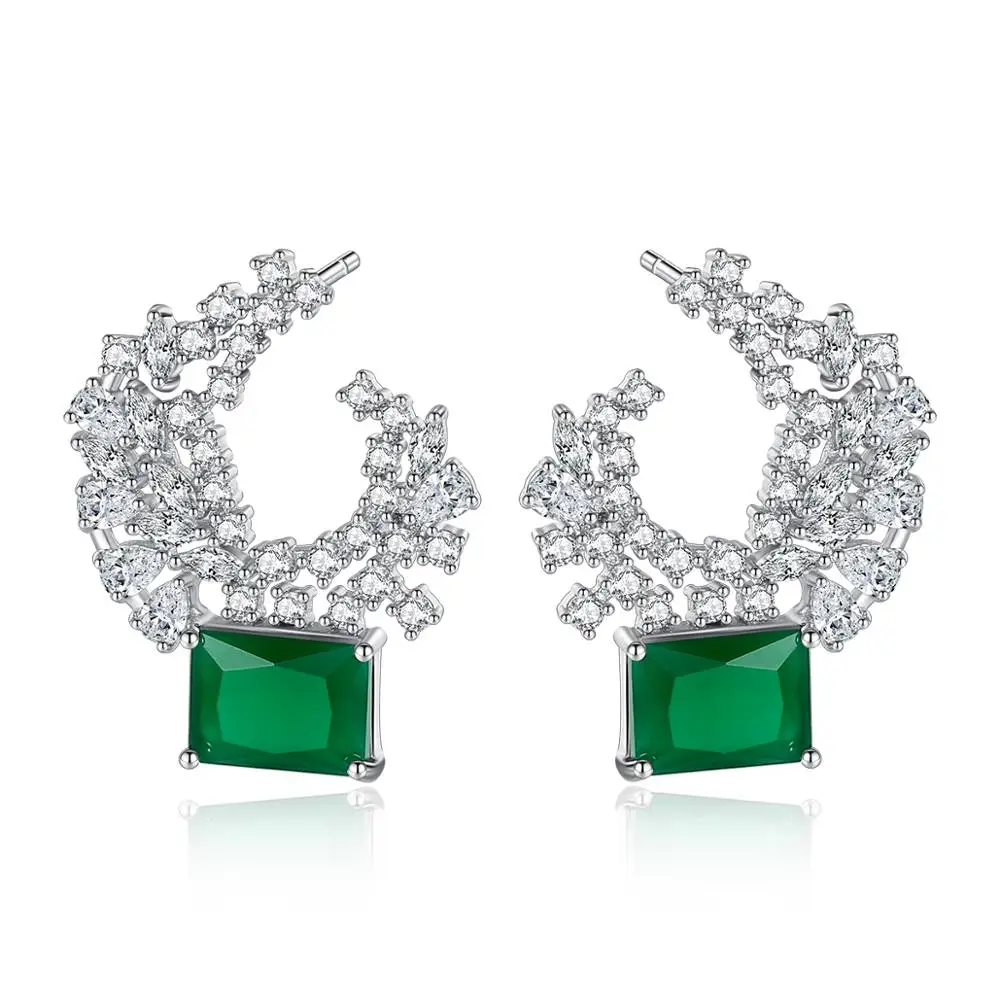 

LUOTEEMI AAA Cubic Zirconia Big Flower Stud Earrings Emerald Main Stone Women Earring