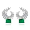 LUOTEEMI AAA Cubic Zirconia Big Flower Stud Earrings Emerald Main Stone Women Earring