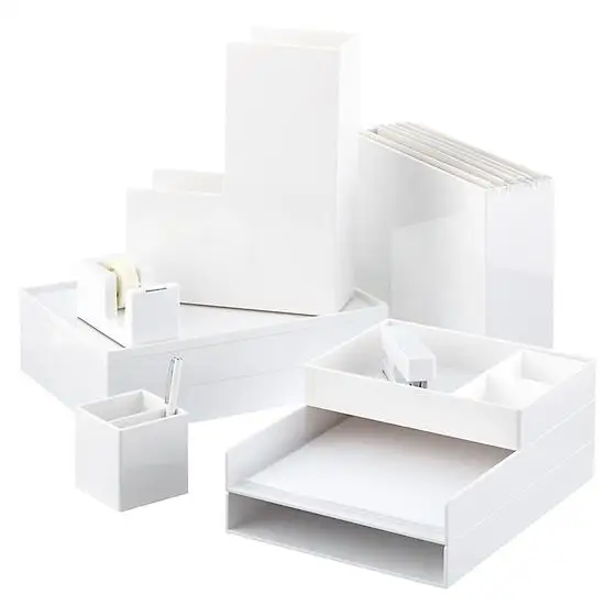 
Custom white acrylic desk organizer lucite letter tray pen holder  (60503017825)