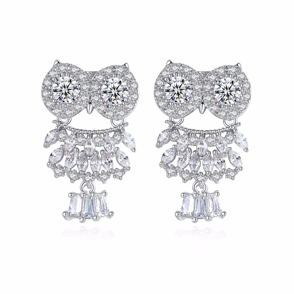 LUOTEEMI White Golden Color Pure Tiny CZ Vivid Owl Earrings Studs For Women Charms Lucky Animal Jewelry