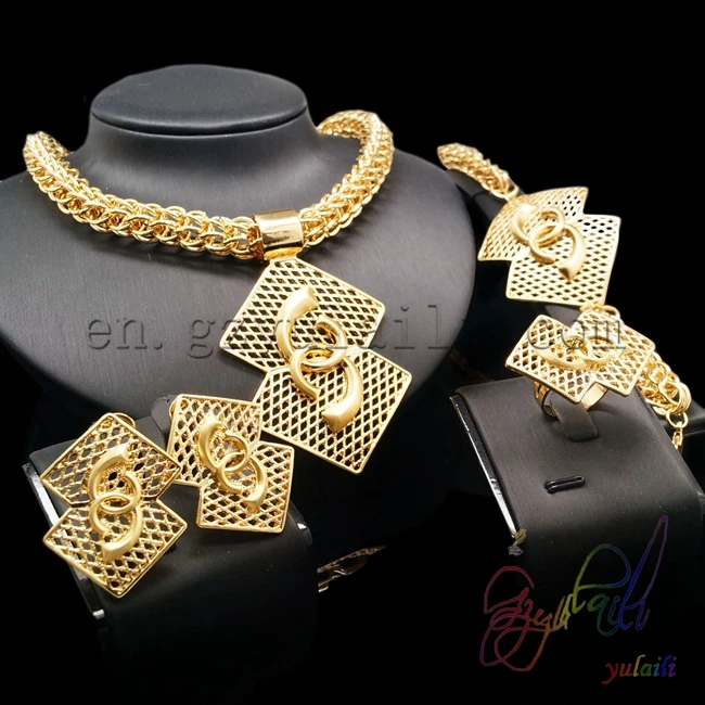 

African golden earring designs for women beads jewelry set