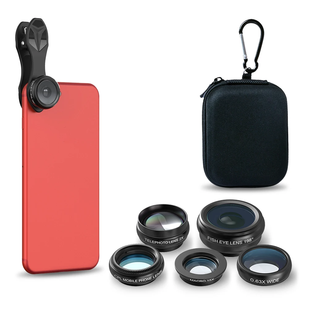 Cell Phone Camera Lenses Kit Hd Camera Lens 5 In 1 Smartphone Lens Set Wide Angle/macro/fisheye