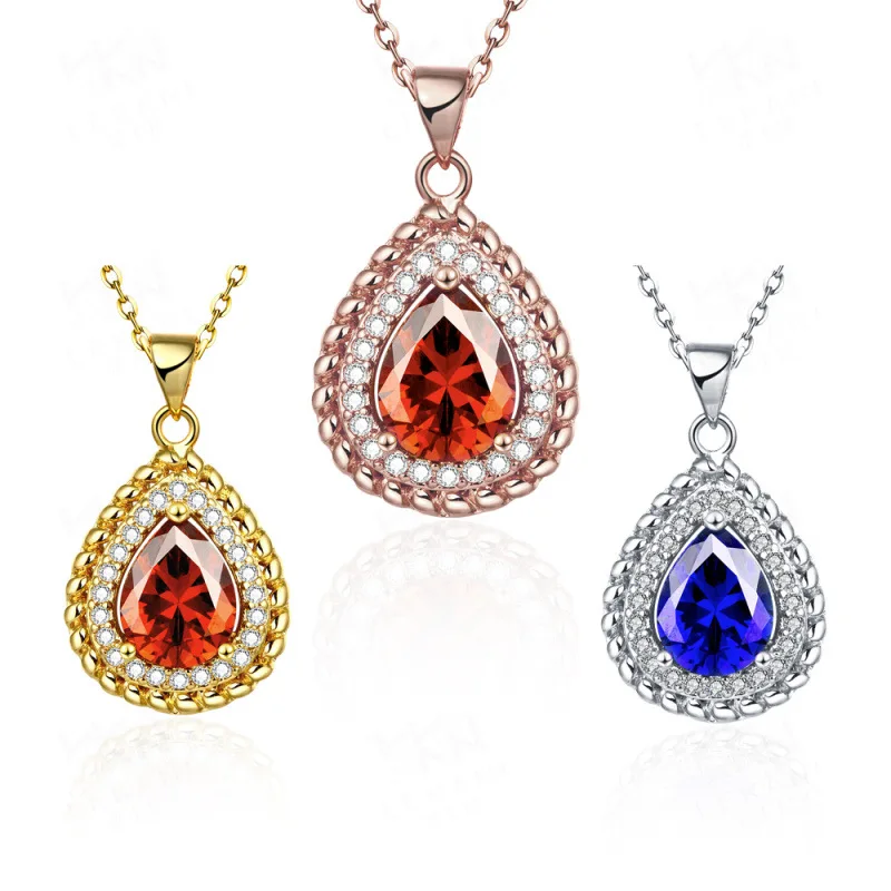 

Ruby & Sapphire Necklace Type Necklace Jewelry For Women CZ Stone Jewellery Fashion Brazilian 18K Gold Plated Jewelry, Blue;red+gold;red+rose gold