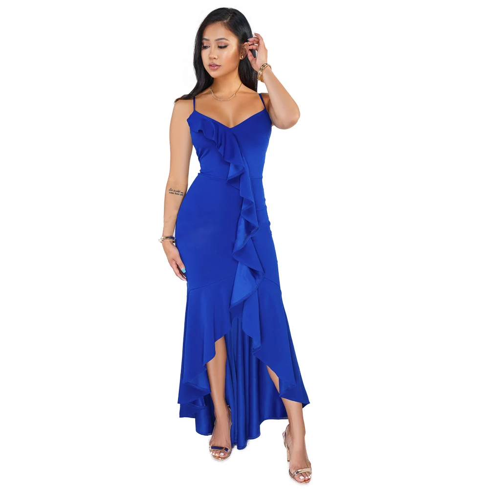 

Custom strap clothes dress up costumes sleeveless deep V neck lotus leaf maxi dresses women sexy