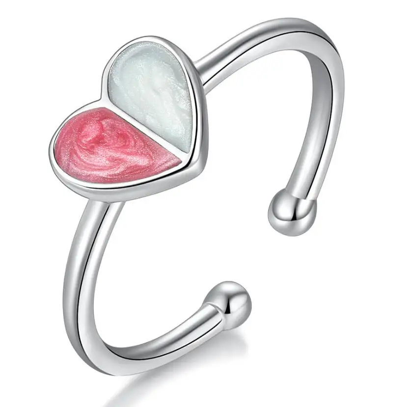 

Simple Style pink heart ring Adjustable silver ring for women