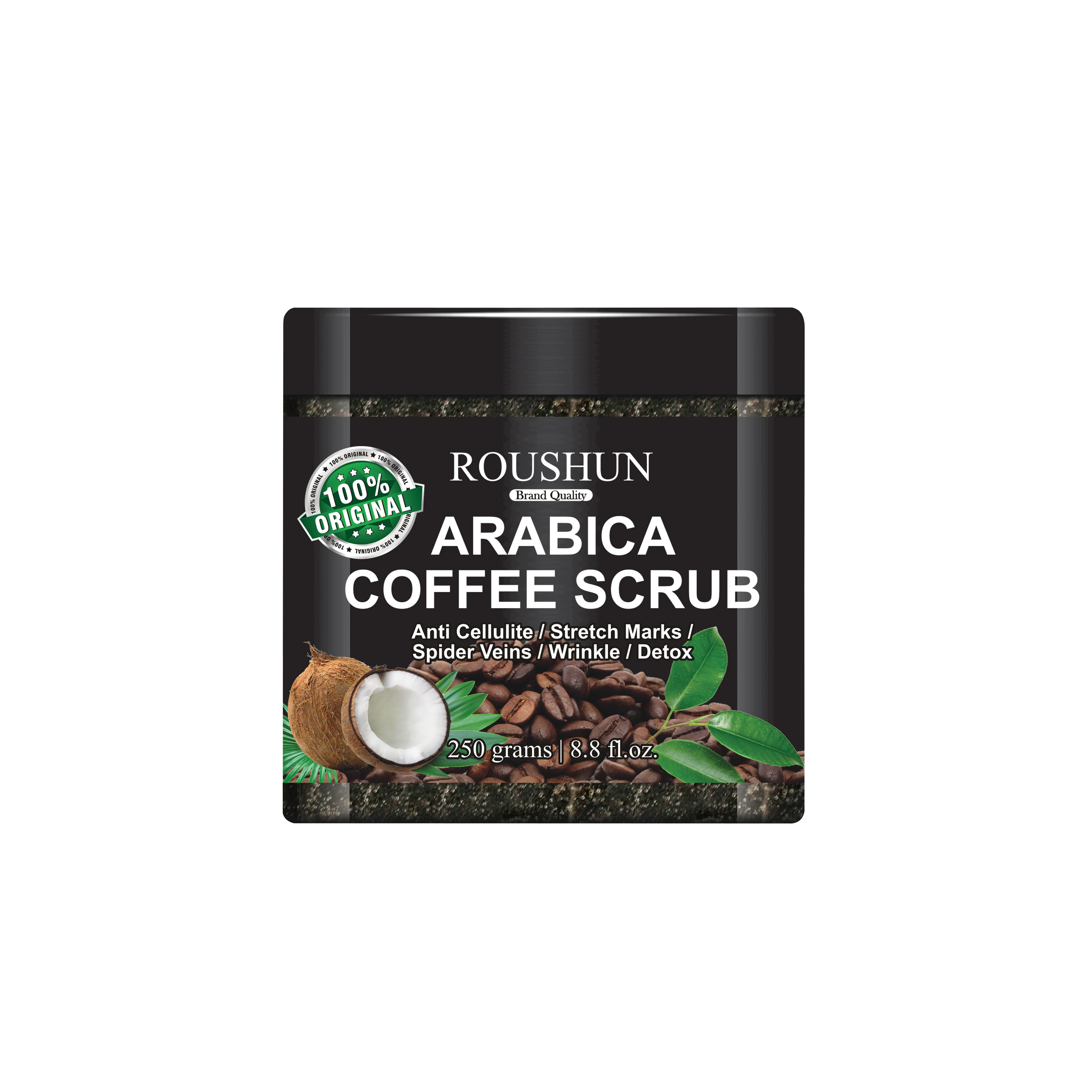 

Roushun Body Scrub Arabica Coffee Scrub Whitening Anti Cellulite Stretch Marks Spider Veins Wrinkle/Detox, Brown