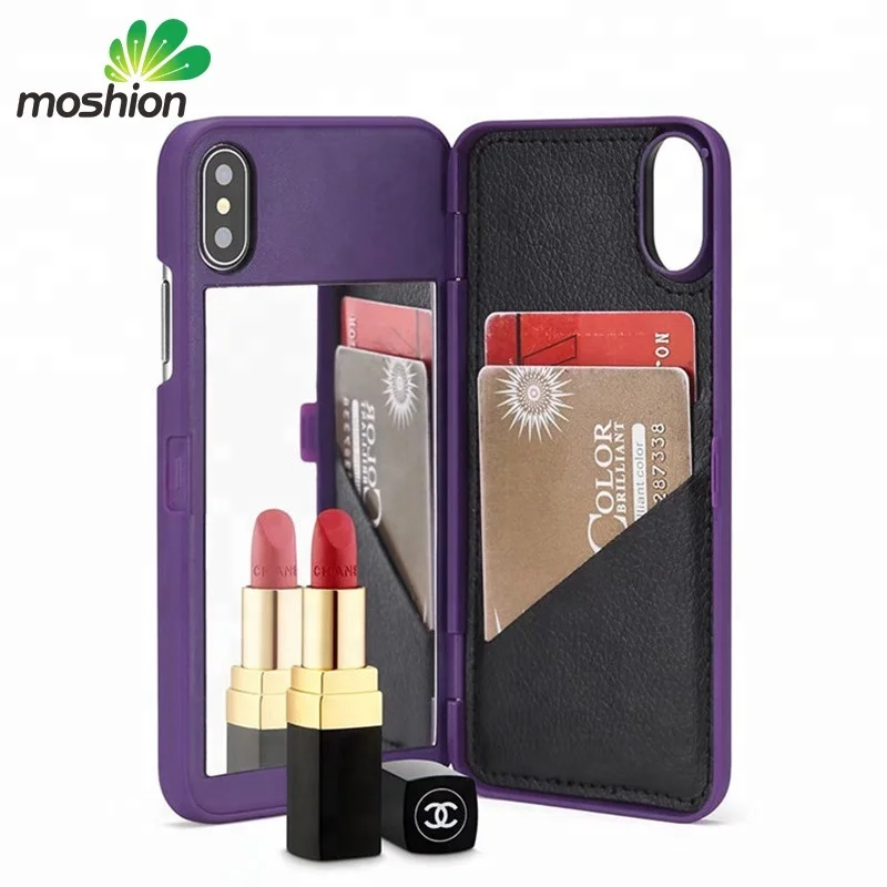 

Wholesale Price Make Up Phone Case For iPhone X With Card Holder, Red;green;pink;purple;black