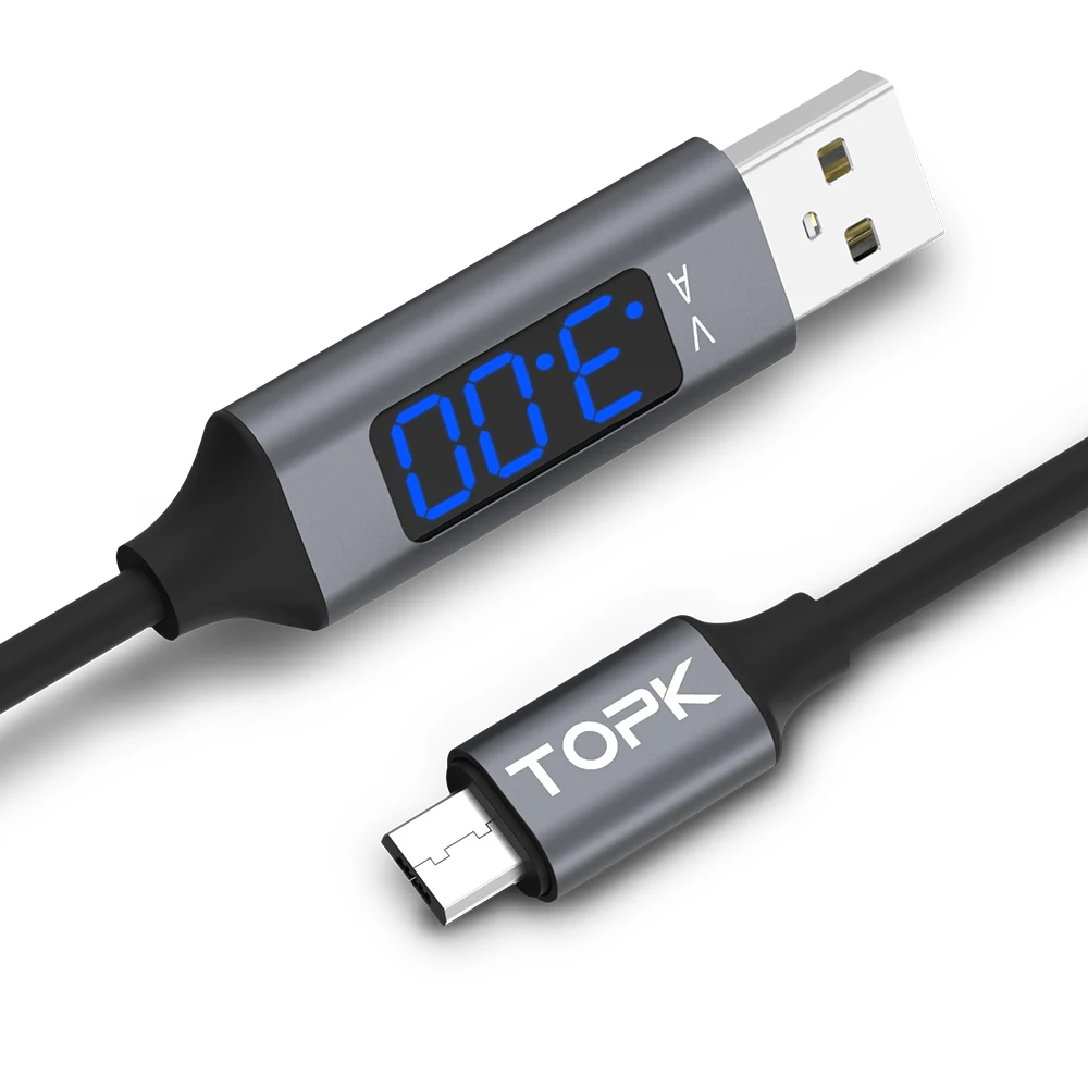 

TOPK AC32 3A Fast Charging LED Micro Type C USB Cable Voltage and Current Display Data Sync Mobile Phone Charging Cable, Grey