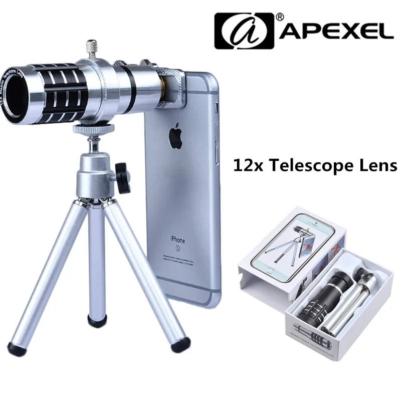 

APEXEL Phone accessory Clip 12x Telescope Zoom Lens for Android IOS Mobile Phone, Black/pink/silver /gold